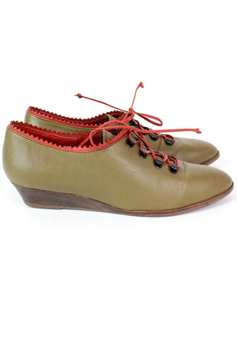 Olive & Red Leather Oxfords 7.5