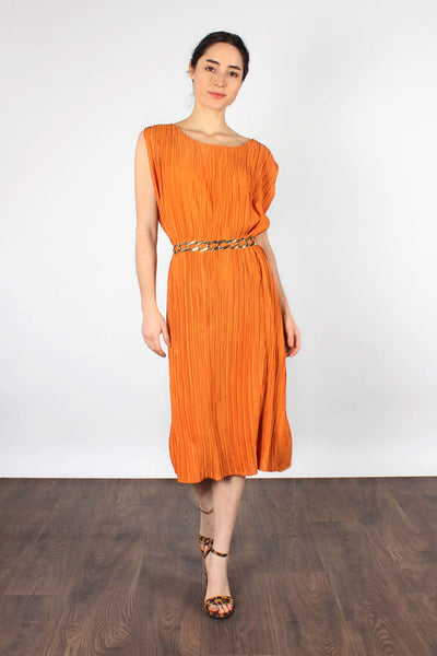 open lace back dress Japanese Orange Pleated Dress M-XL – OMNIA