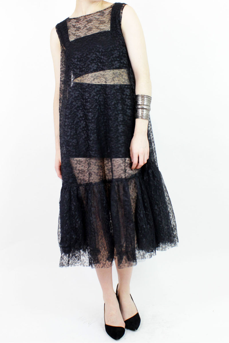 black lace trapeze dress